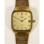 Longines, a gold plated date automatic gentleman's wristwatch, with integral bracelet, 29 mm