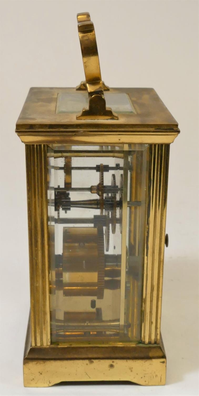 A L'Epee, French, brass manual wind carriage clock, stamped by maker, with reeded columns, - Image 3 of 13