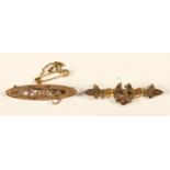 A Victorian 9ct rose gold forget me not bar brooch, Chester 1900 and an Edwardian 9ct rose gold BABY