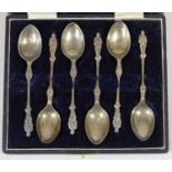 A silver set of apostle spoons, Birmingham 1914, case,