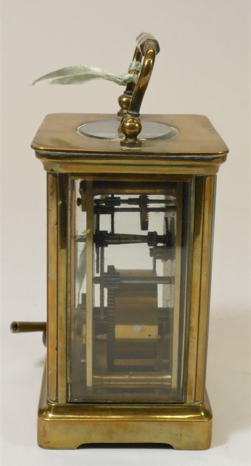 A Woodford, brass manual wind carriage clock 17 cm, together with two unmarked brass carriage clocks - Image 7 of 13