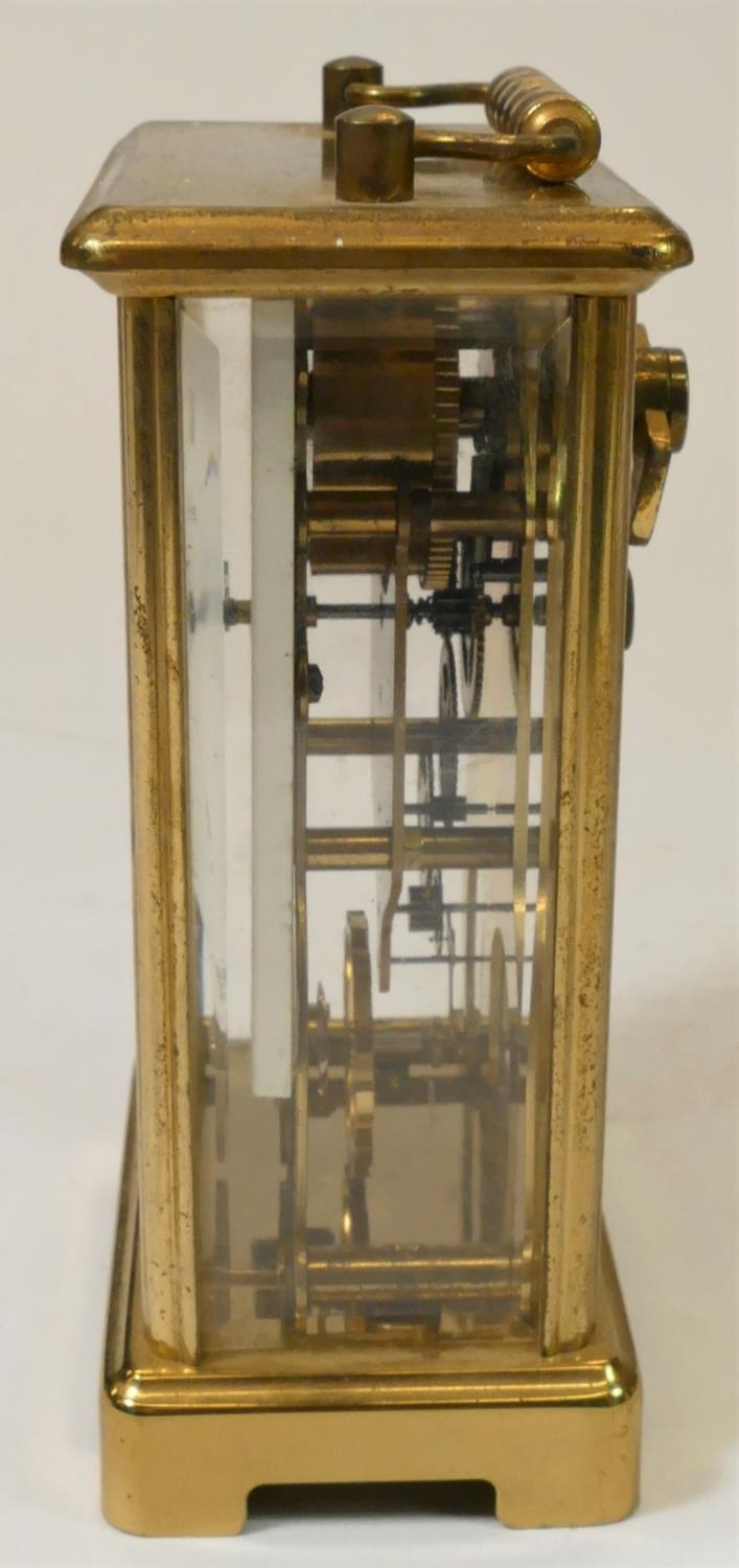 A L'Epee, French, brass manual wind carriage clock, stamped by maker, with reeded columns, - Image 7 of 13