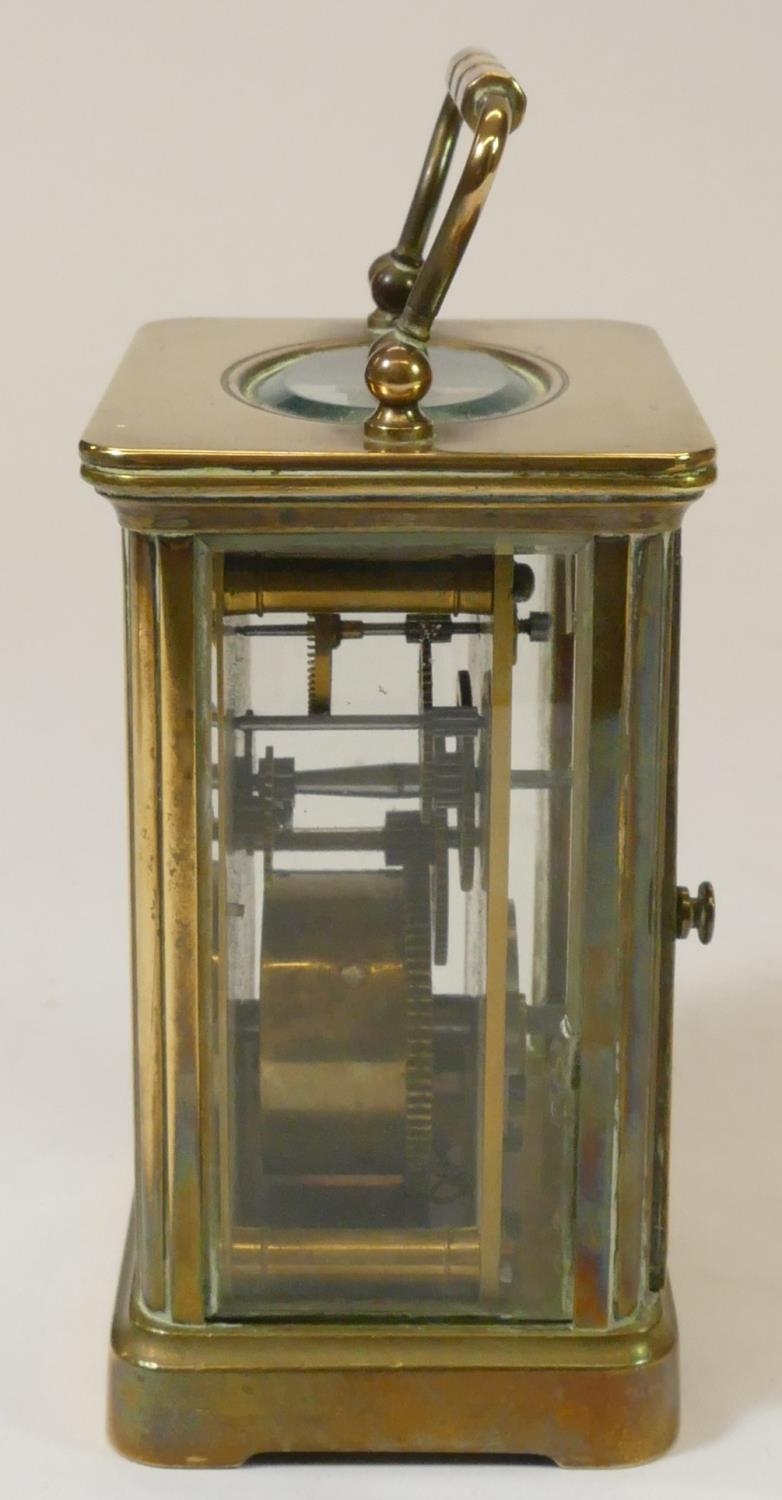 A Woodford, brass manual wind carriage clock 17 cm, together with two unmarked brass carriage clocks - Image 13 of 13