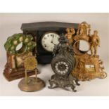 A collection of clocks to include, a wooden manual wind mantel clock, a gilt metal case, together