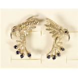 A pair of 9ct gold and sapphire bird of paradise ear studs, 2.9gm