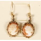 A pair of 9ct gold and shell cameo ear rings, 4.1gm