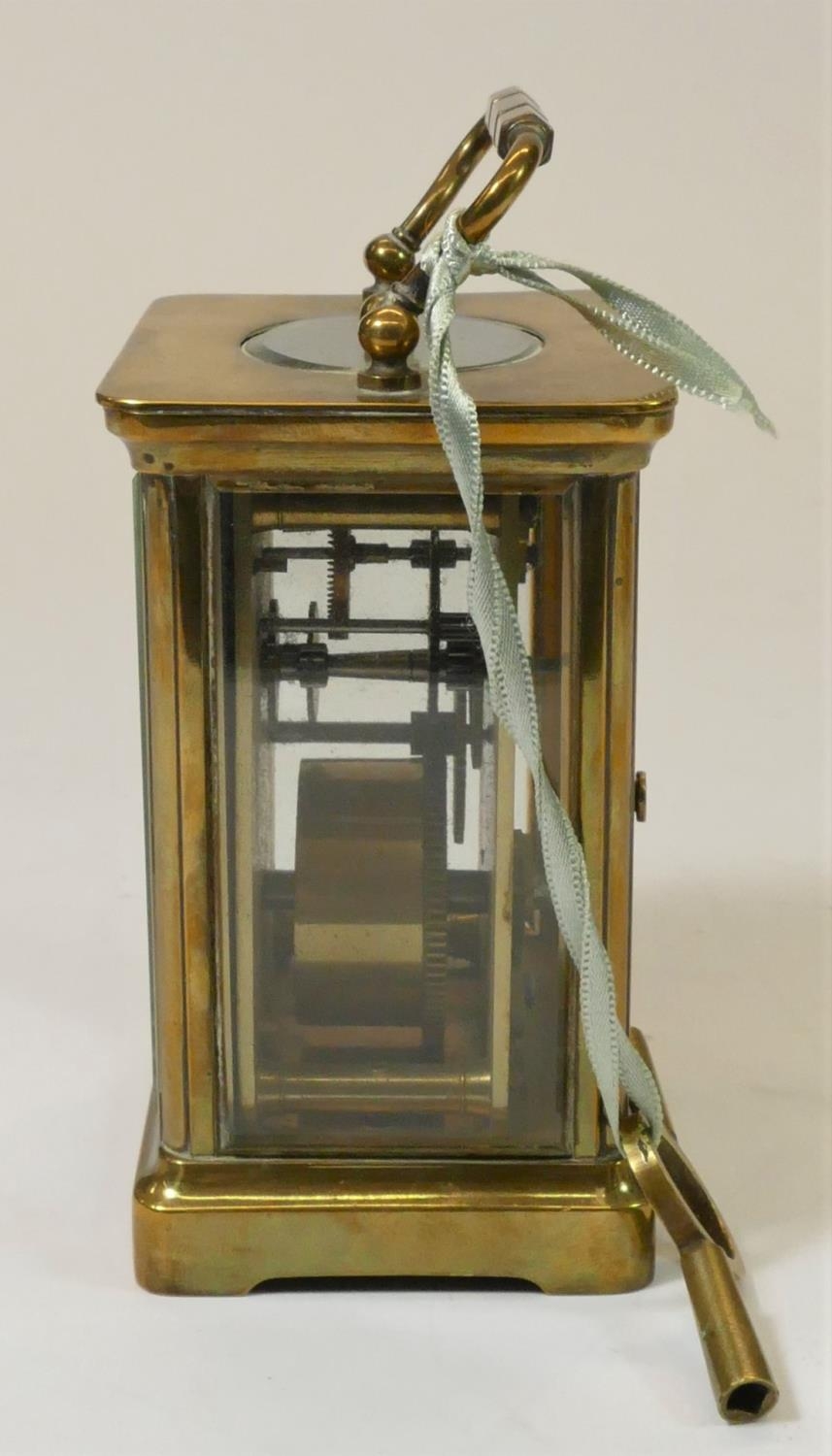 A Woodford, brass manual wind carriage clock 17 cm, together with two unmarked brass carriage clocks - Image 5 of 13