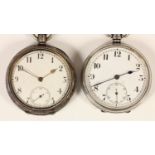 Two silver keyless wind open face pocket watches, Birmingham 1930 and 1914