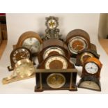 A collection of clocks to include, a Smiths 4 jewels 8 day mantel clock, a Westclox Marmick mantel