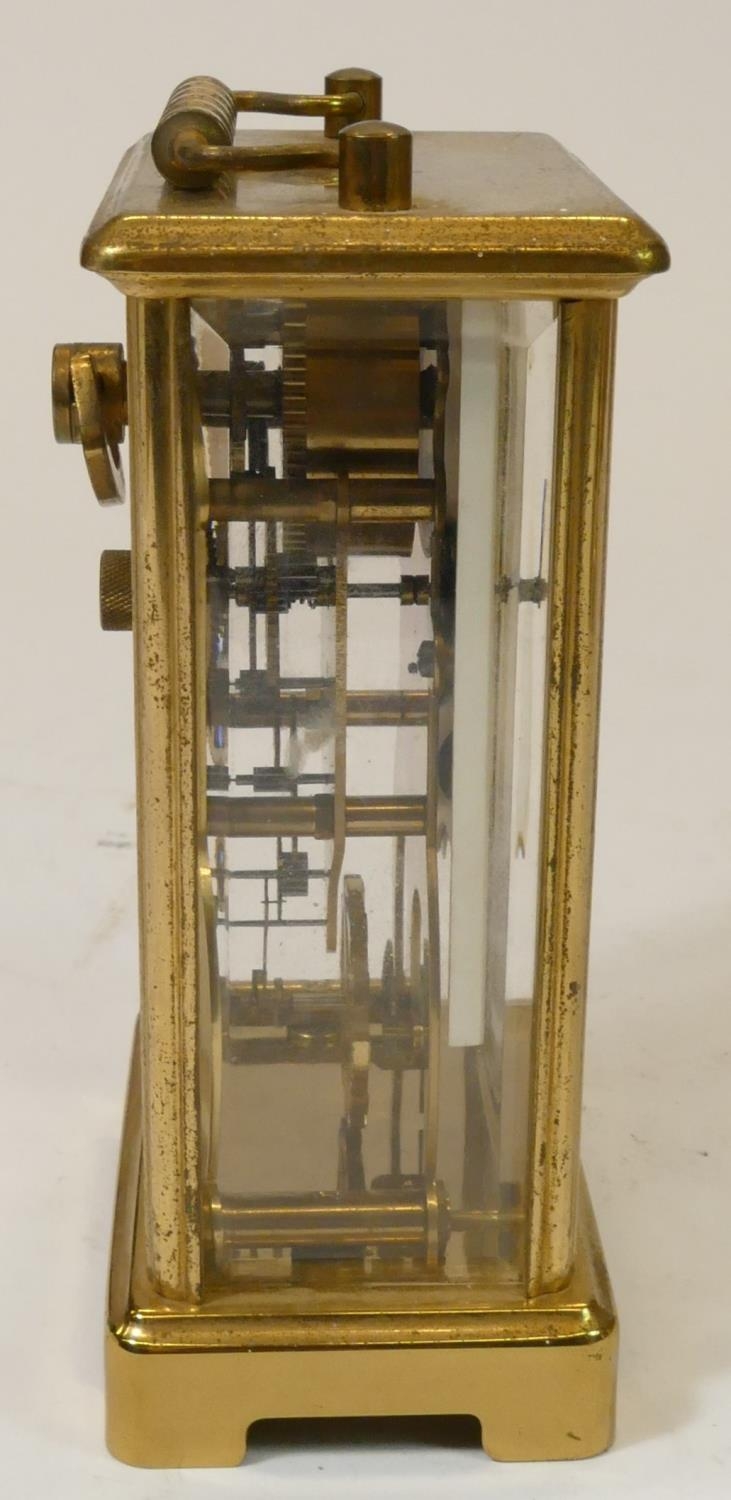 A L'Epee, French, brass manual wind carriage clock, stamped by maker, with reeded columns, - Image 5 of 13