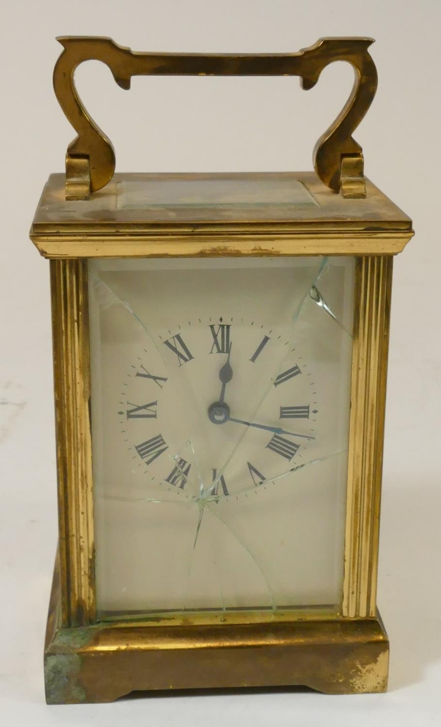 A L'Epee, French, brass manual wind carriage clock, stamped by maker, with reeded columns, - Image 12 of 13