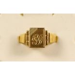 A 9ct gold signet ring, 4.9gm, U