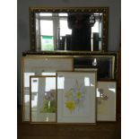 A gilt framed bevel edged over mantle mirror, a smaller gilt framed bevel edged wall mirror. 100 x