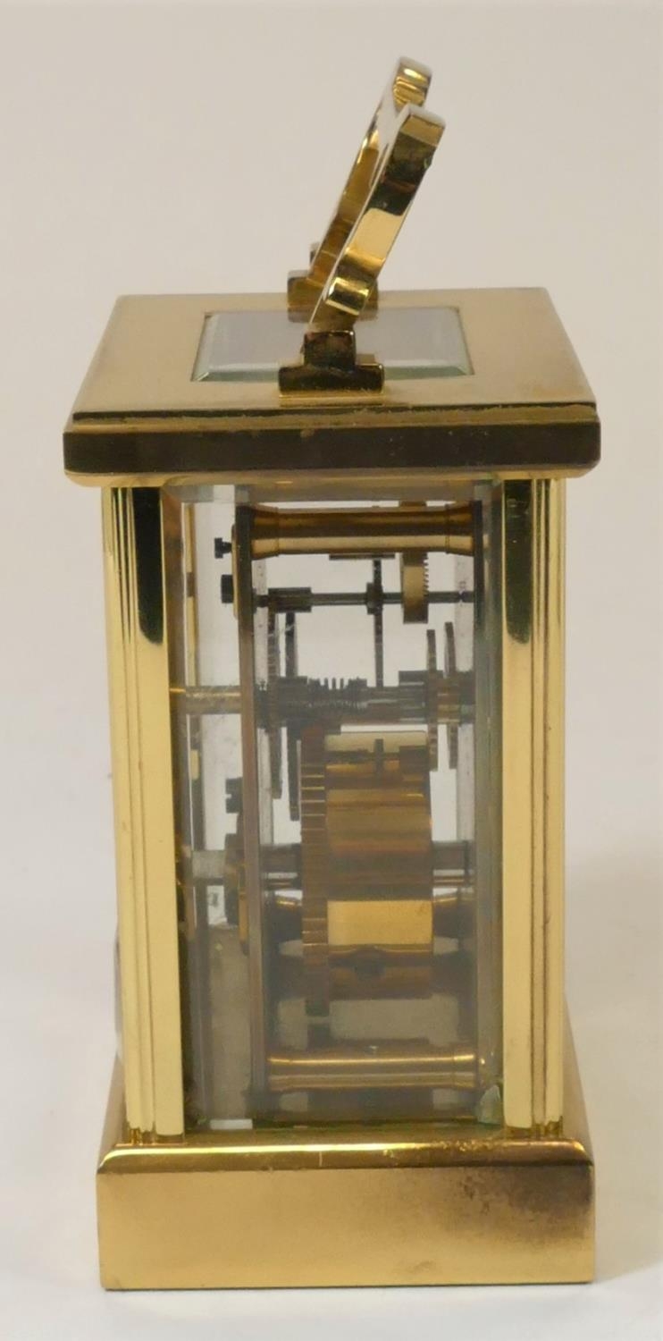 A Woodford, brass manual wind carriage clock 17 cm, together with two unmarked brass carriage clocks - Image 11 of 13