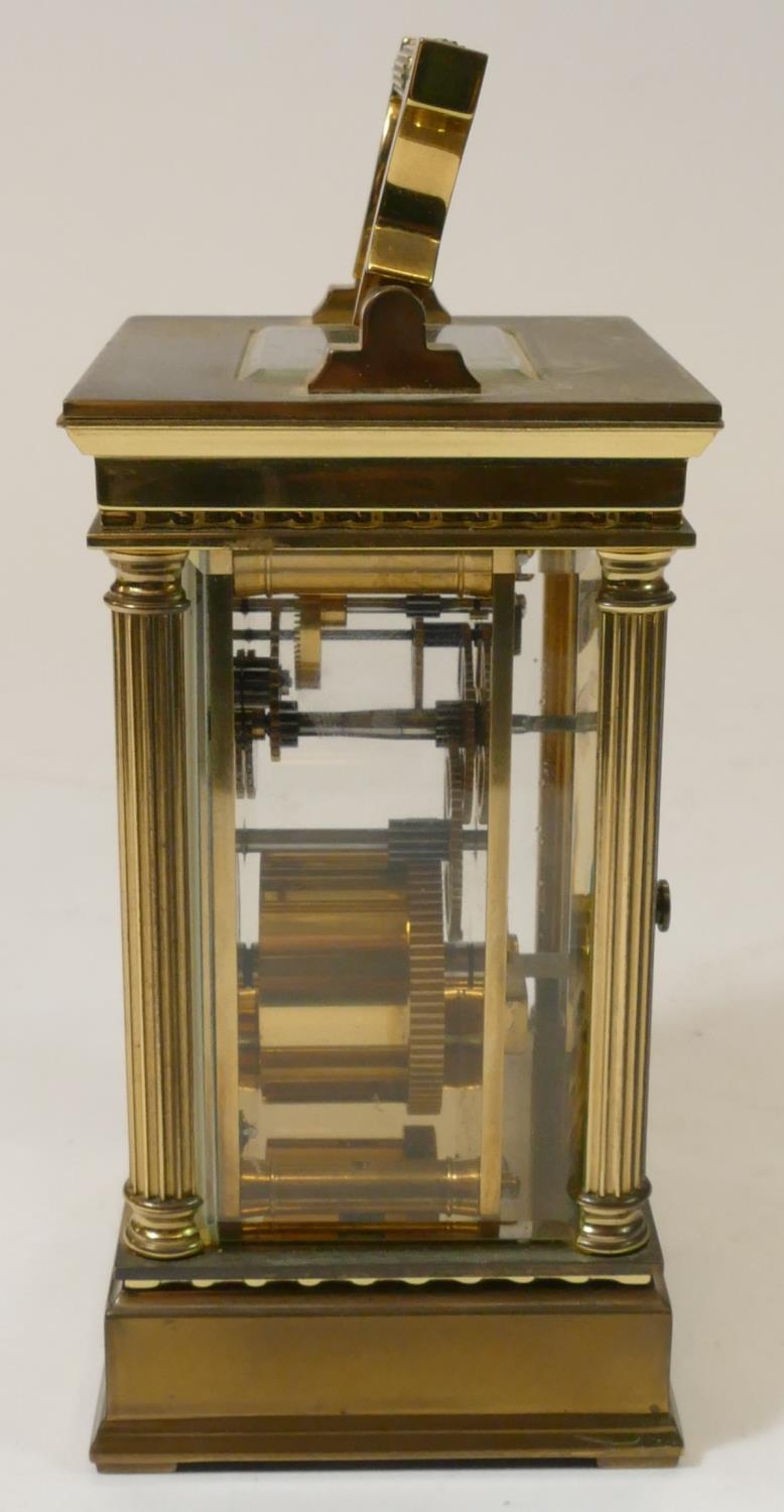 A L'Epee, French, brass manual wind carriage clock, stamped by maker, with reeded columns, - Image 11 of 13