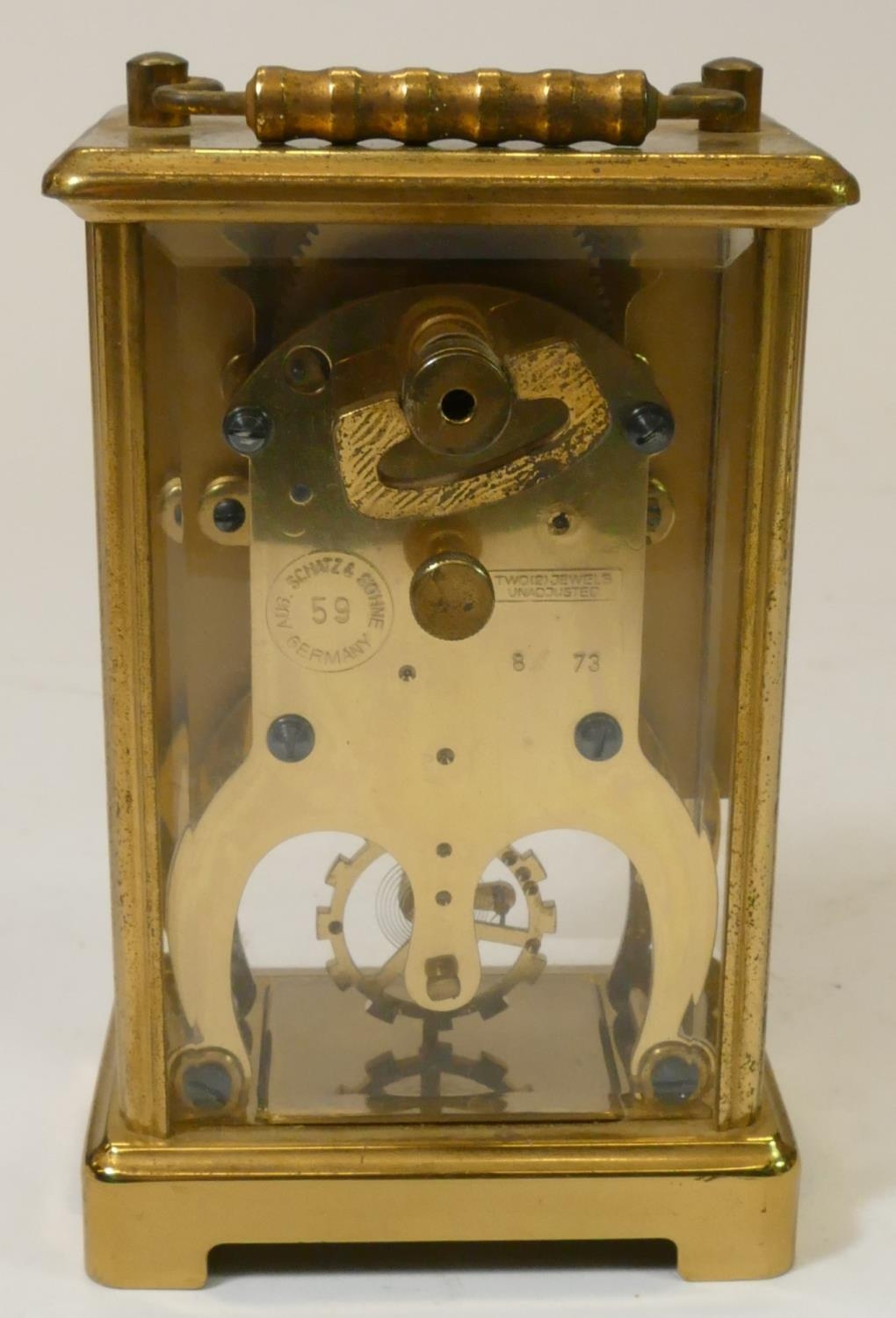 A L'Epee, French, brass manual wind carriage clock, stamped by maker, with reeded columns, - Image 6 of 13