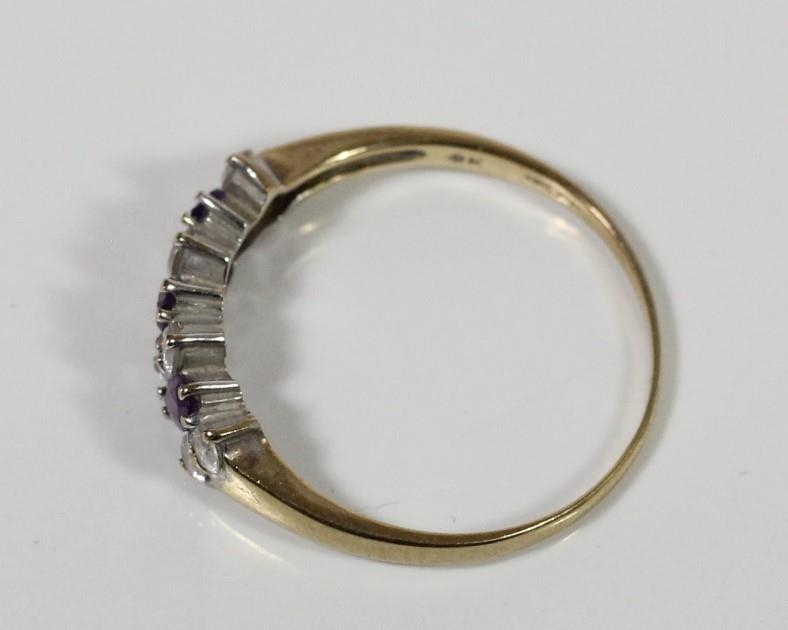 A 9ct gold sapphire and white stone ring, R and a n amethyst and white stone ring T 1/2, 3gm - Image 3 of 3