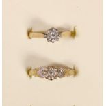 Two 9ct gold diamond single stone rings, J and O, 3.8gm