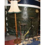 A Mid 20th Century oak standard lamp & shade , together with a brass free standing reading light,