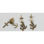 A 9ct gold pair of Faith, Hope and Charity ear rings and a similar charm,2.5gm