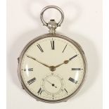 A Victorian silver key wind open face fusee pocket watch, London 1865, white enamel dial, unsigned