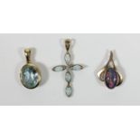 A 9ct gold opal pendant and two other pendants, 3.5gm