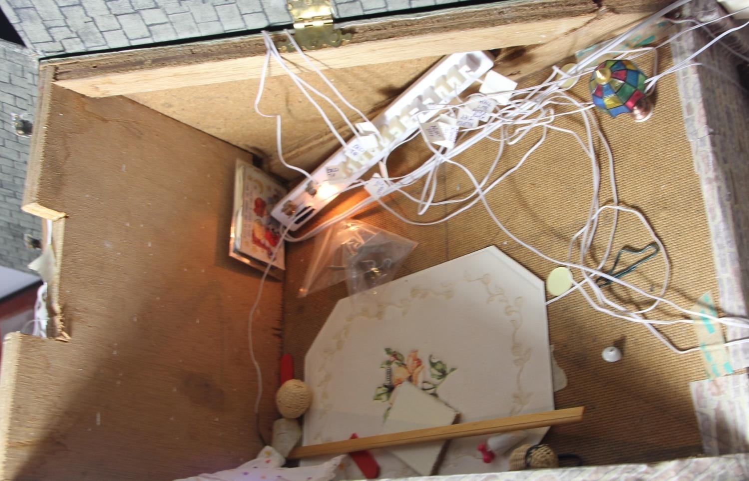 A large hand built dolls house diorama, composed of a two story chalet type house with integral - Image 13 of 20