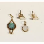 A Scottish 9ct gold and opal doublet pendant, Edinburgh 1978, another opal pendant and a pair of ear