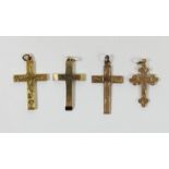 A Victorian 9ct gold cross pendant and three later examples, 7.4gm