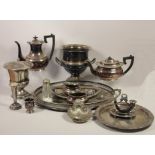 A 4 piece electroplated tea service and other plated wares