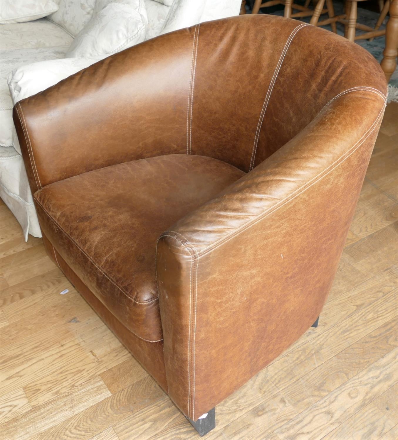 A modern brown leather tub chair. seat height 42cm, 72cm wide. - Image 2 of 2