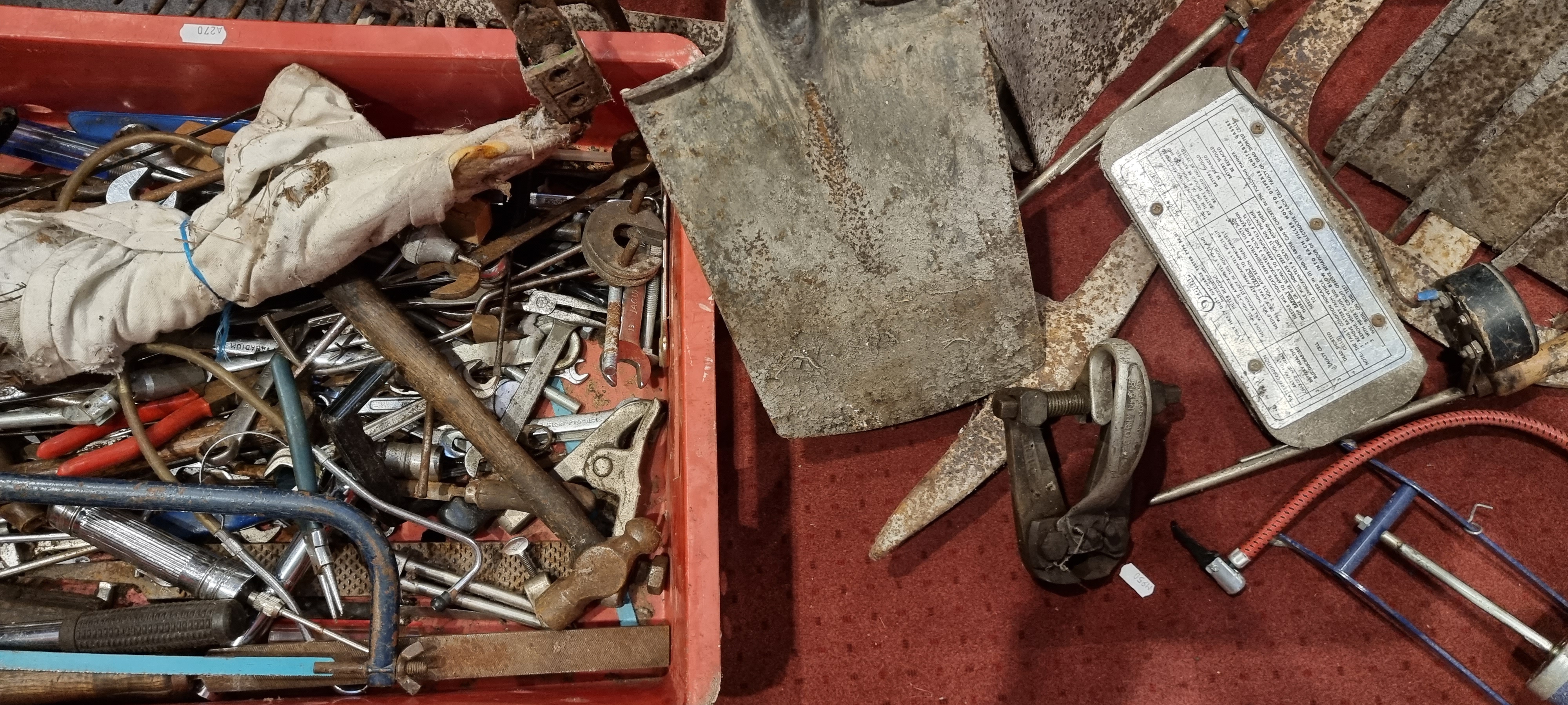 A selection of hand tools, a five step wooden ladder, sack barrow, foot pump, old garden tools. - Image 2 of 2