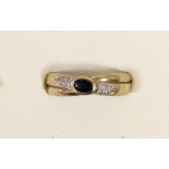 A 9ct gold sapphire and diamond dress ring, Q, 2.4gm