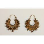 A pair of 9ct gold Victorian style hoop ear pendants, 2.9gm