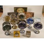 A collection of clocks to include, purple Westclox Big Ben repeaters, Metamec marble effect clock, a