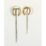 A Victorian 9ct gold horseshoe stickpin, Chester 1899 and another similar, unmarked, 3.5gm