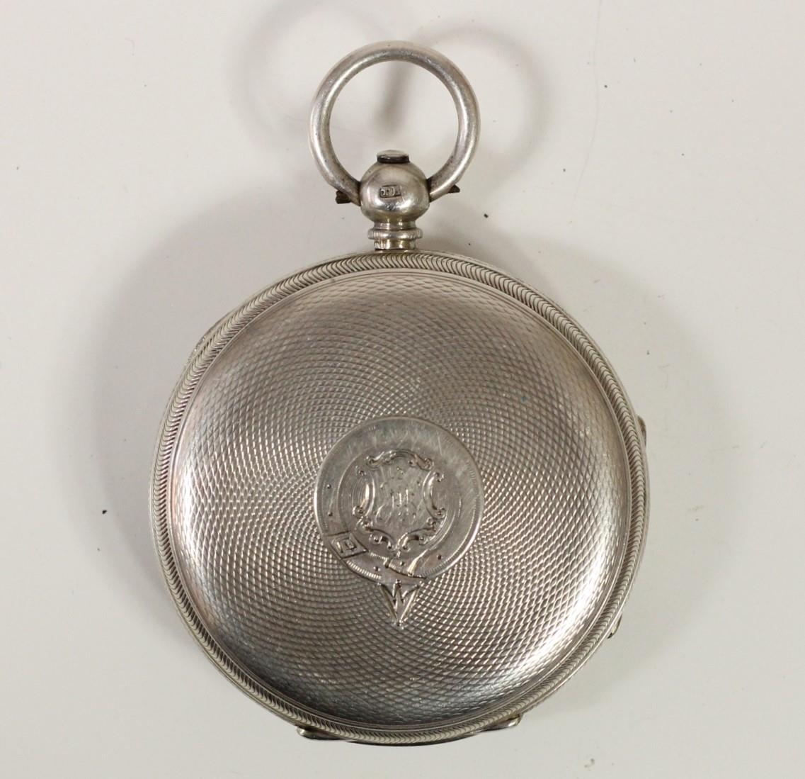 A Victorian silver key wind open face fusee pocket watch, London 1865, white enamel dial, unsigned - Image 4 of 4