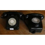 A 1970's GPO 746 rotary telephone, black gloss plastic casing, together with a matching 741 wall