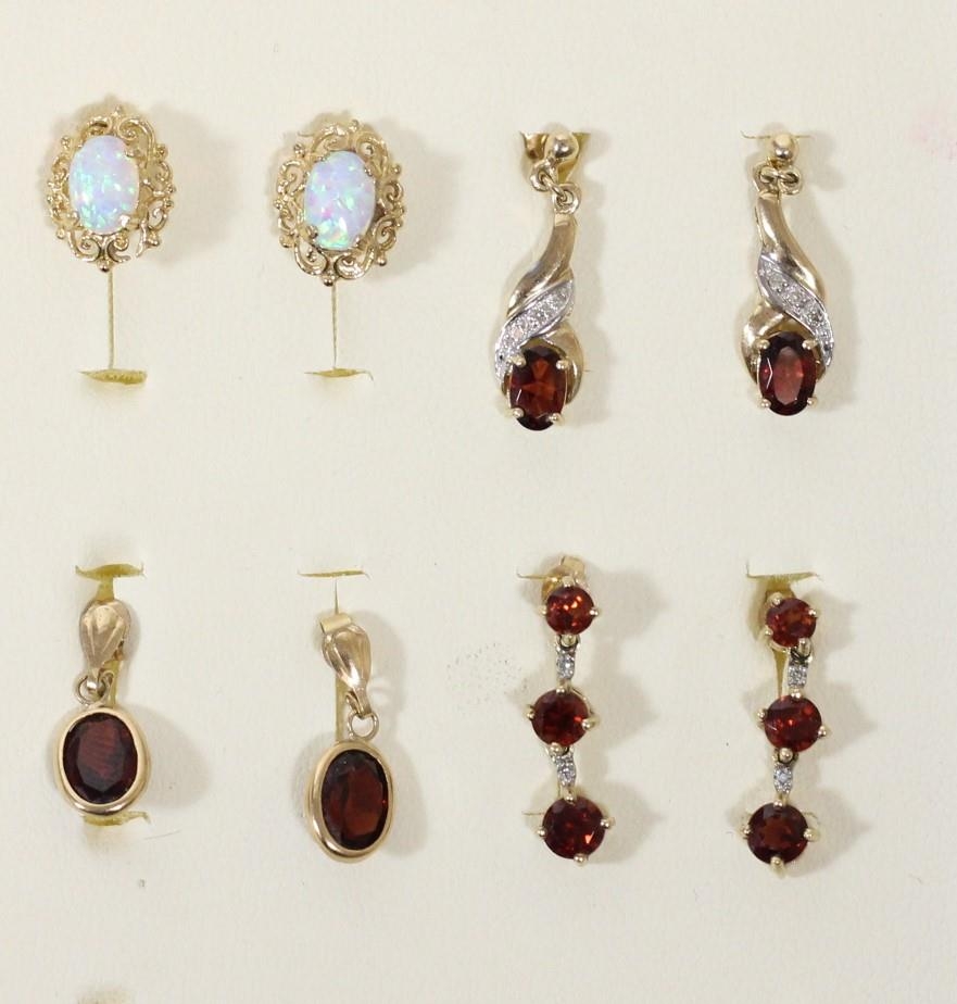 Four pairs of 9ct gold gemset ear rings, 5.8gm