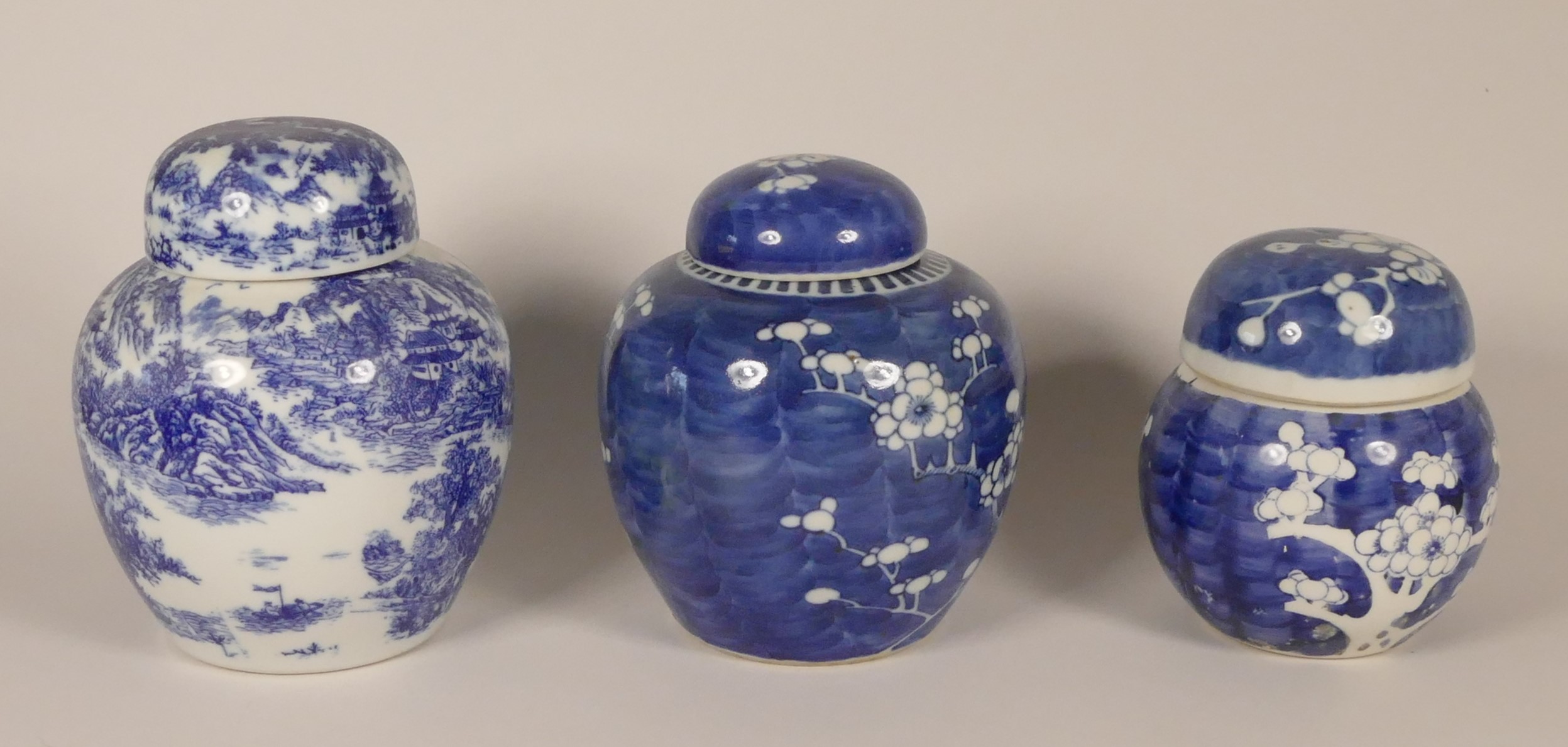 A collection of Chinese blue & white prunus ironstone ginger jars, to include Victorian and later - Image 4 of 9