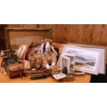A selection of over twenty framed/glazed prints, together with a box to include a model ship, set of