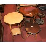 A Mid Century hexagon gallery table, together with a bamboo occasional table, two jardiniere