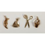 Four 9ct gold charms, 4 gm