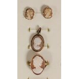 A 9ct gold cameo ring, O, together with a pendant and a pair of earstuds, 7.5gm