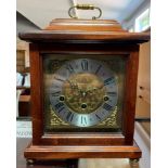 A Franz Helme chiming mantle clock, retailed by Woodford, in a mahogany case with a glazed