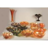 A selection of carnival /vaseline glassware to include, various dishes and vases, some pearlesecent.