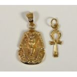 Two Egyptian gold pendants, 3.2gm