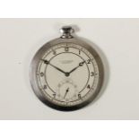 Longines, a stainless steel manual wind open face pocket watch, the dial with retailer T.S.