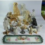 A collection of ceramic models of animals, together with figurines by LLadro and Nao. (2)