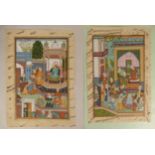 Three Persian hand coloured mass pages with Arabic/ Persian manuscript to the reverse, together with